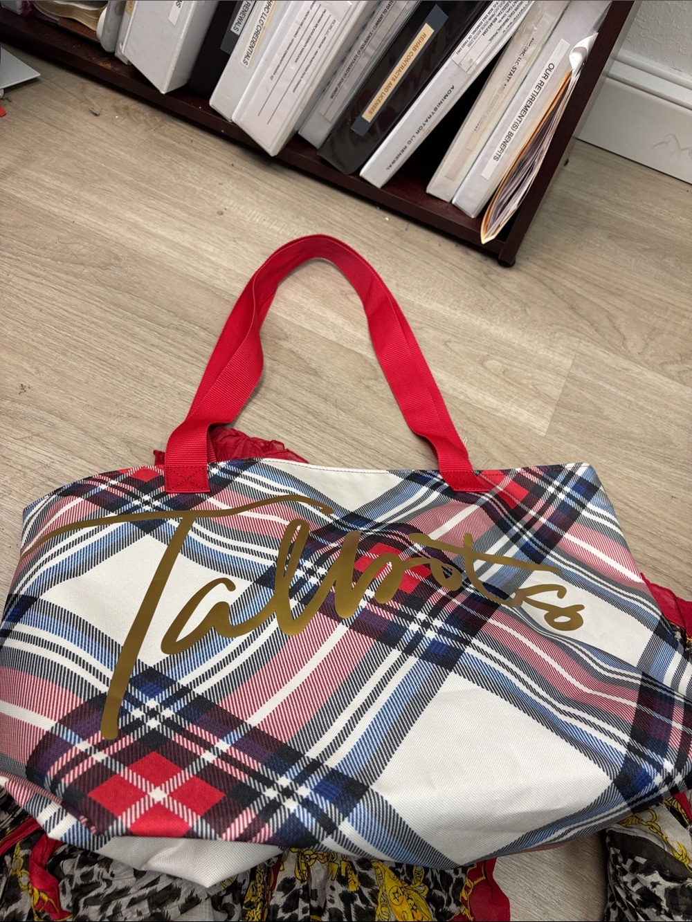 Talbots Plaid Throw in Pink, Blue, White & Gold Script -NWOT